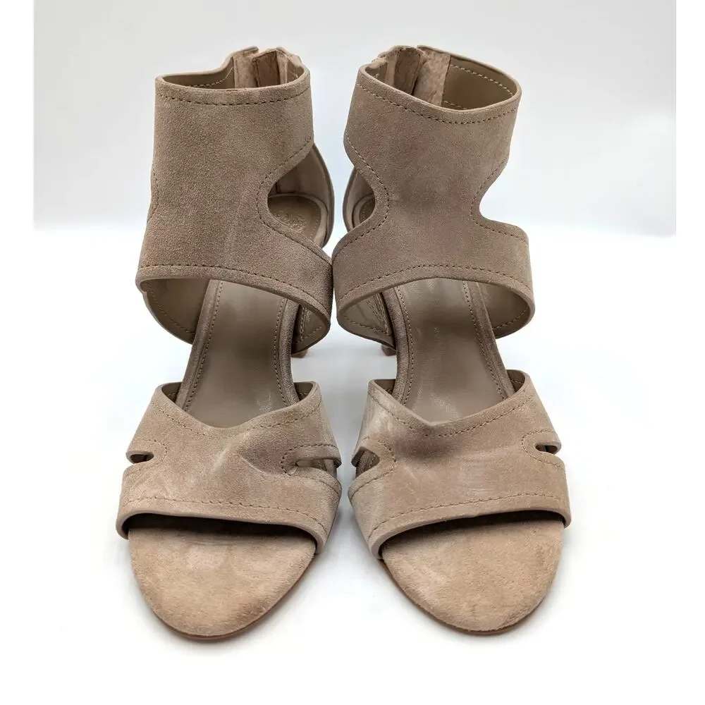 Vince Camuto Lyle Kitten Heel Sandal Back Zip Women's Natural Size US8.5M EU39.5
